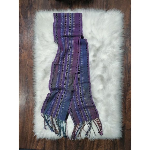 Kim Yost Merck Hand Woven Rectangle Reversible Fringe Hem Scarf Purple Women's - Picture 3 of 4